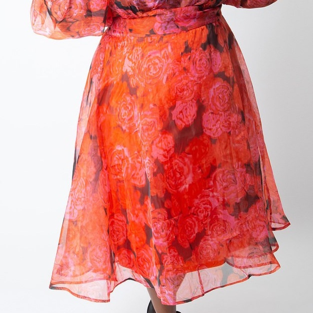 Ashley Stewart Red Flower Print Skirt Loni Love Collection Size 14/16